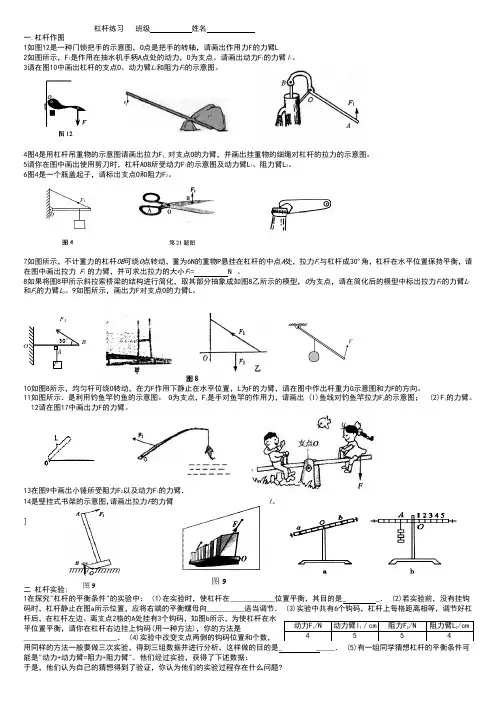浙教版科学九年级杠杆练习