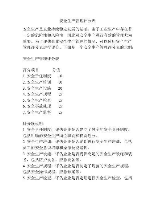 安全生产管理评分表