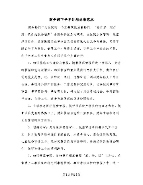 财务部下半年计划标准范本（五篇）