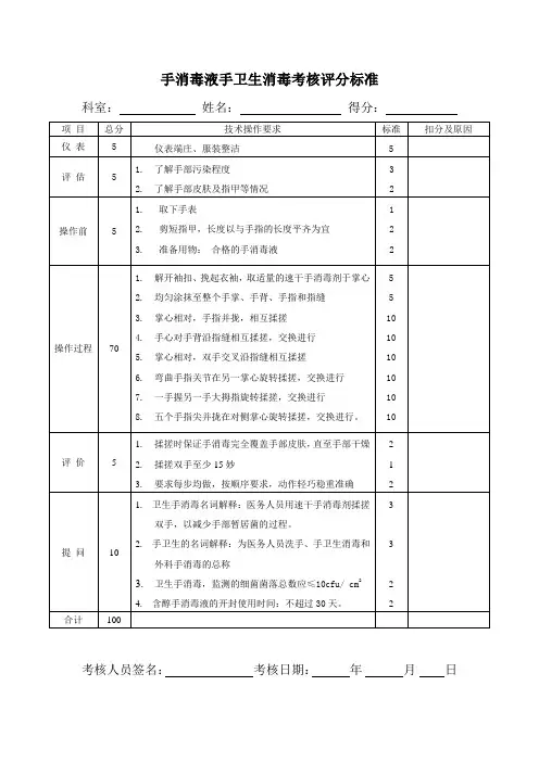 手消毒液手卫生消毒评分标准