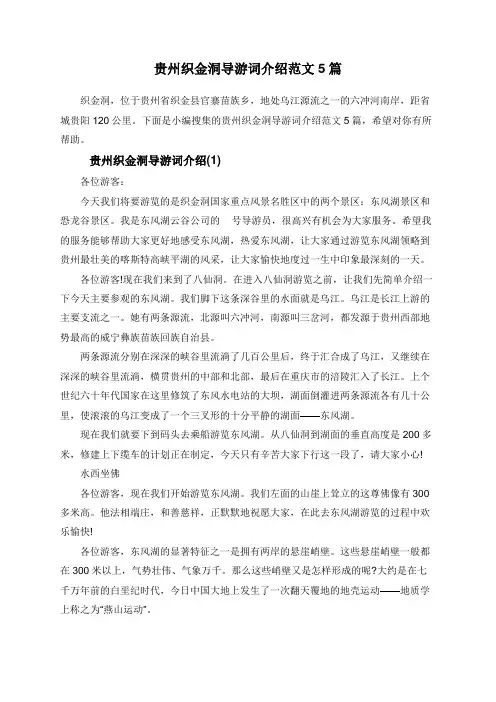 贵州织金洞导游词介绍范文5篇