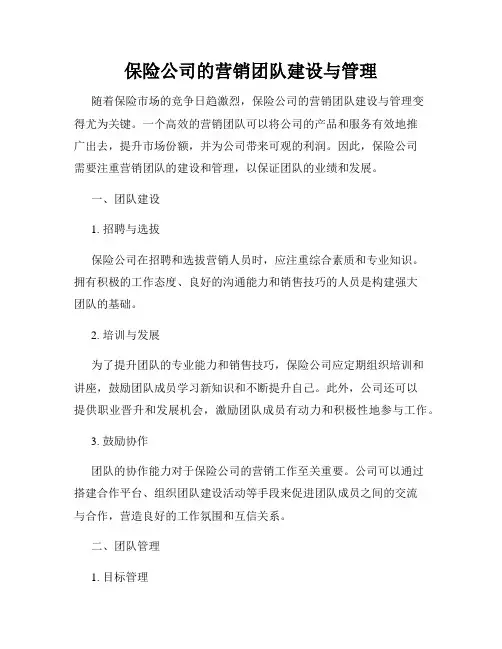 保险公司的营销团队建设与管理