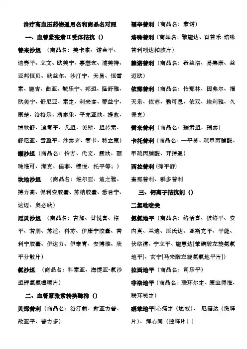 常用高血压药分类汇总及商品名通用名对照