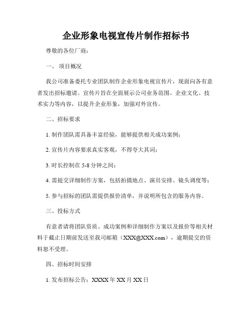 企业形象电视宣传片制作招标书