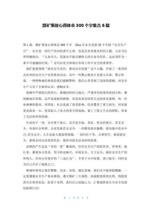 煤矿事故心得体会300个字集合6篇
