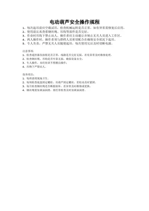 电动葫芦安全操作规程
