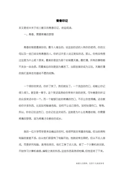 初三散文：青春印记