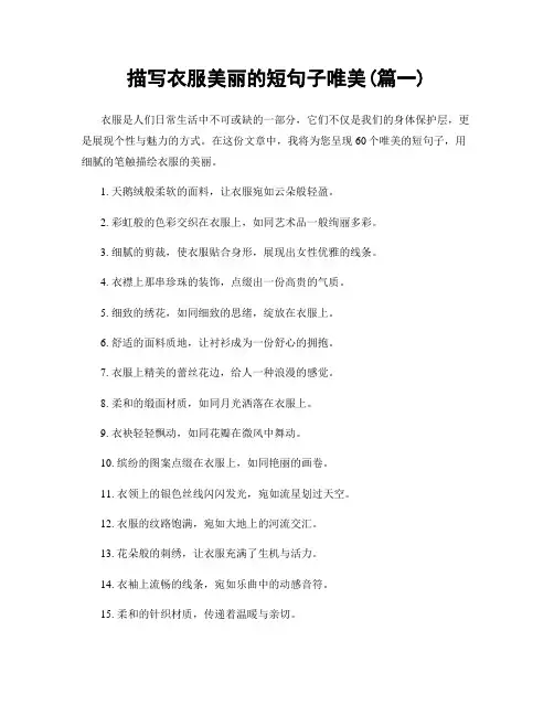 描写衣服美丽的短句子唯美(精选合集2篇)