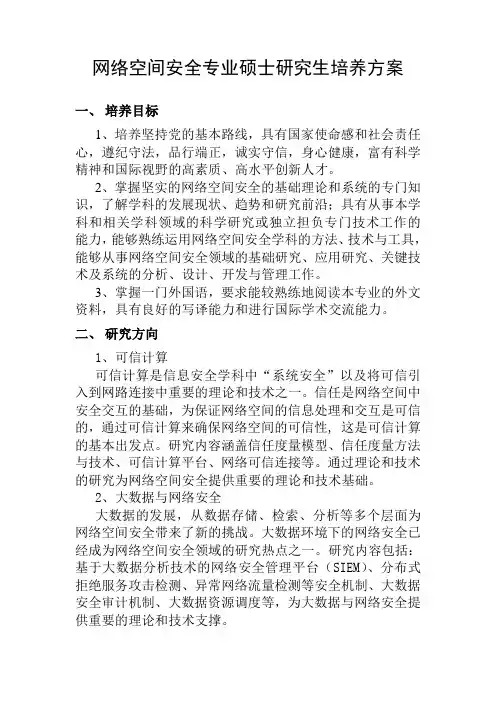 网络空间安全专业硕士研究生培养方案