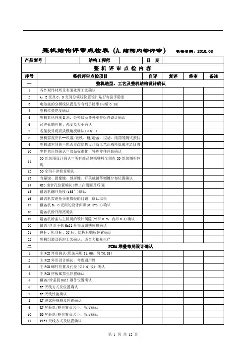手机整机结构评审点检表(A.结构内部评审)
