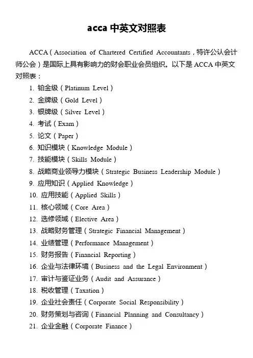 acca中英文对照表