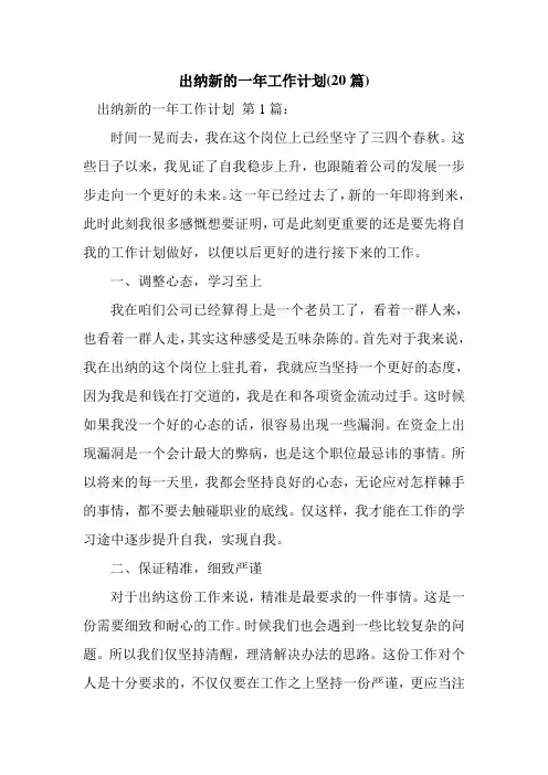 新整理出纳新的一年工作计划(20篇)