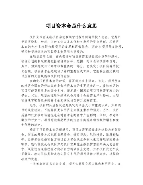 项目资本金是什么意思