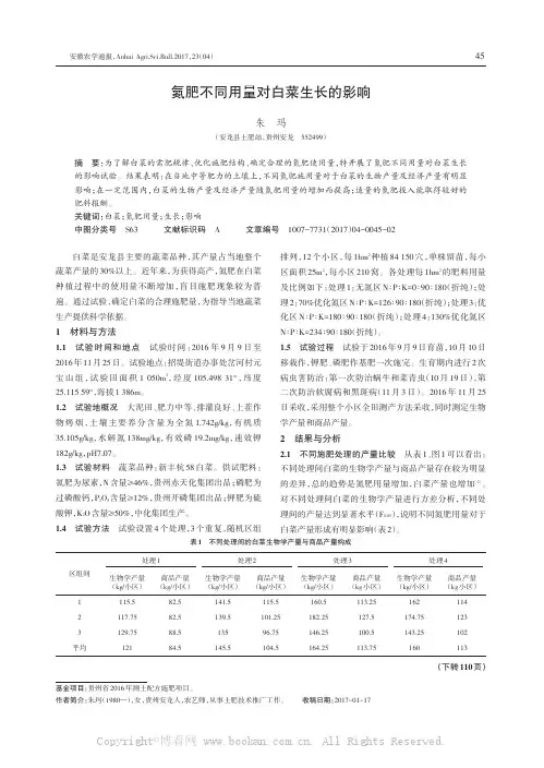 氮肥不同用量对白菜生长的影响