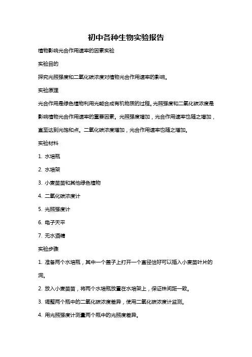 初中各种生物实验报告