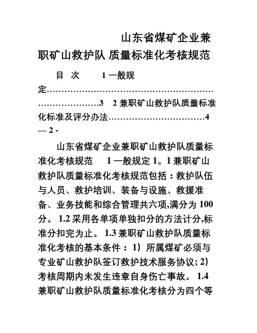山东省煤矿企业兼职矿山救护队质量标准化考核规范