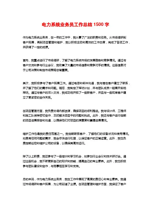 电力系统业务员工作总结