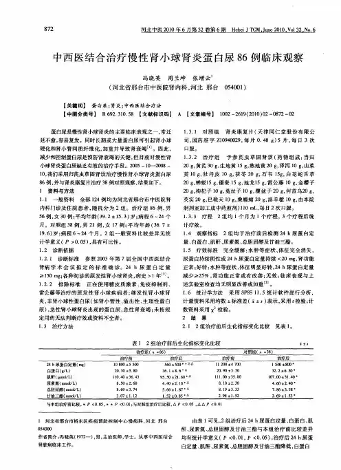 中西医结合治疗慢性肾小球肾炎蛋白尿86例临床观察