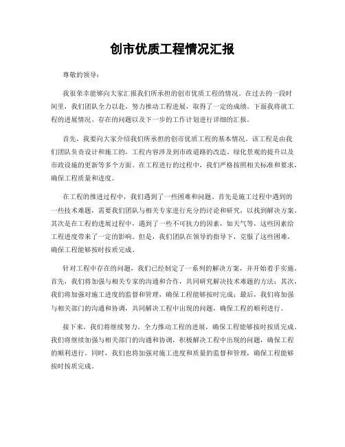 创市优质工程情况汇报