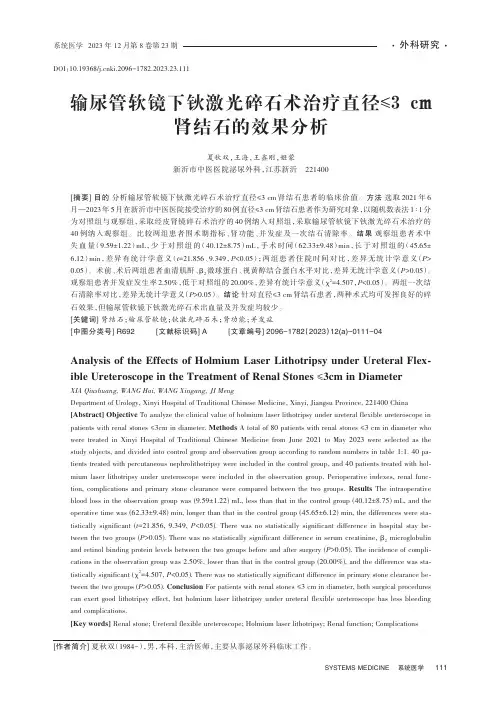 输尿管软镜下钬激光碎石术治疗直径≤3_cm肾结石的效果分析