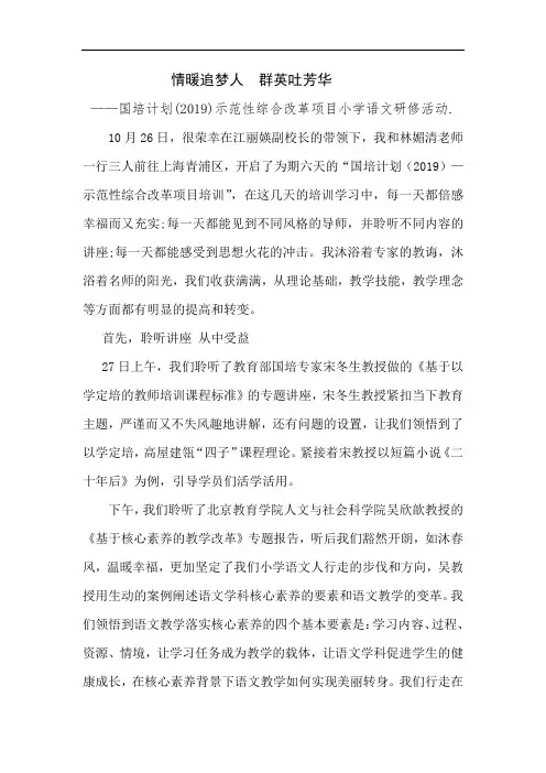国培计划(2019)示范性综合改革项目小学语文研修活动
