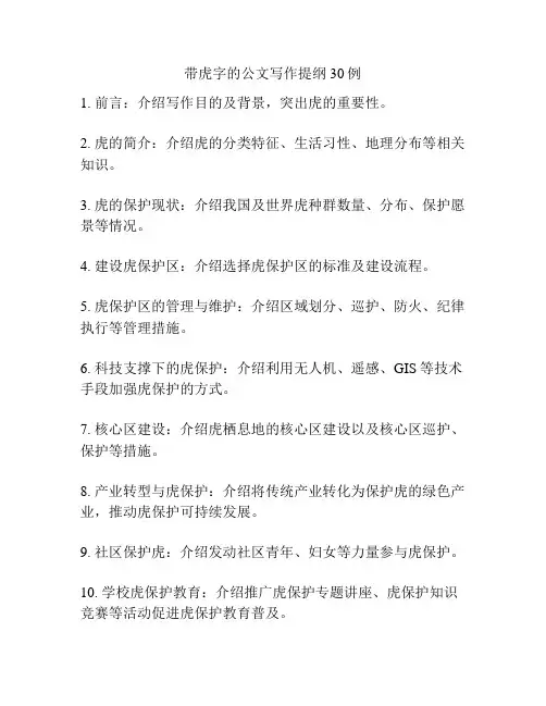 带虎字的公文写作提纲30例