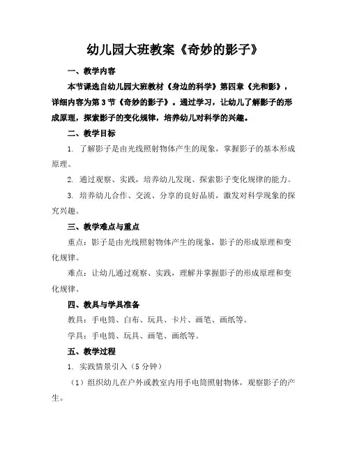 幼儿园大班教案《奇妙的影子》