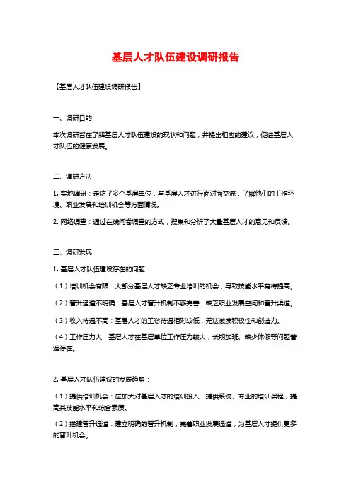 基层人才队伍建设调研报告