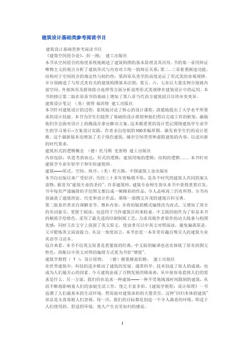 建筑参考资料设计基础类参考阅读书目1