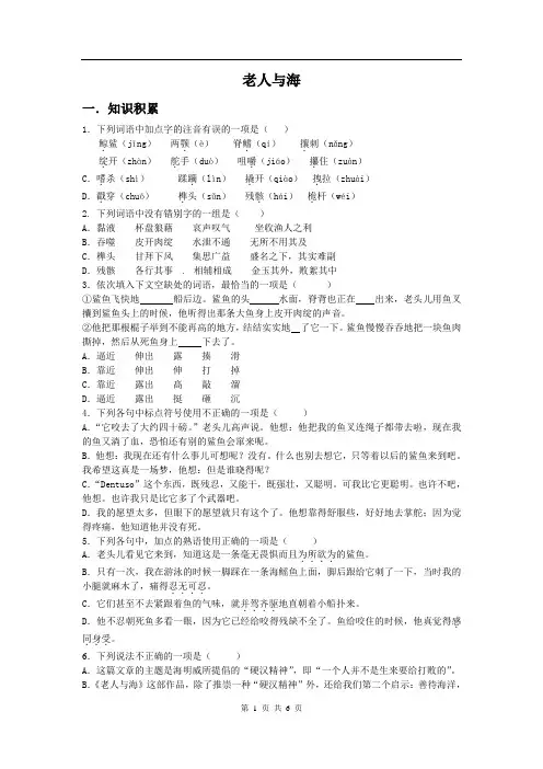 语文：1.3《老人与海》同步练习(人教新课标版必修3)