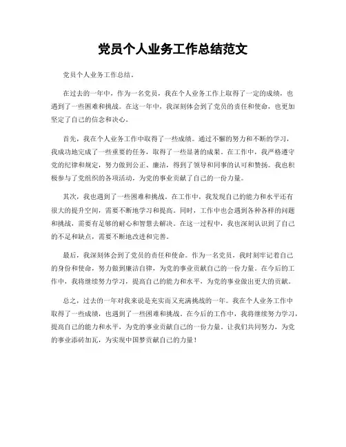 党员个人业务工作总结范文