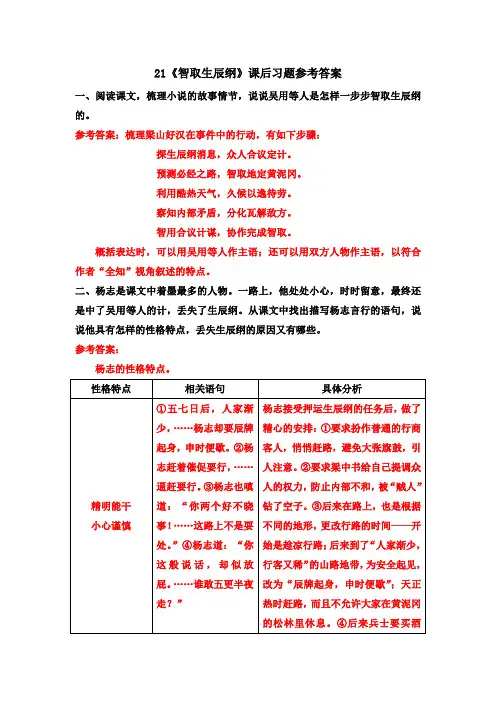 最新人教部编版初三语文九年级上册21《智取生辰纲》课后习题参考答案