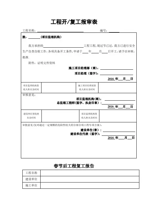建筑工程春节后复工安全检查表.