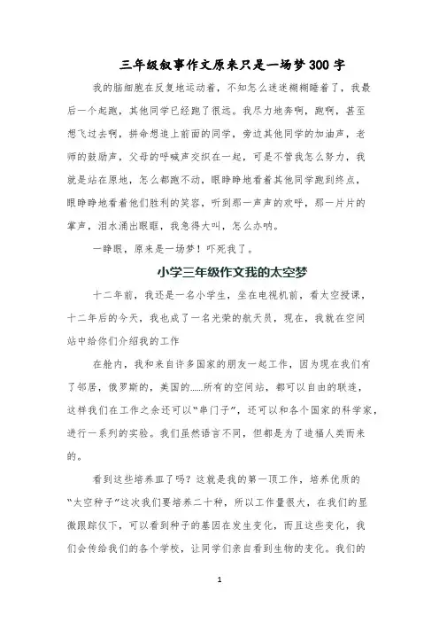 三年级叙事作文原来只是一场梦300字