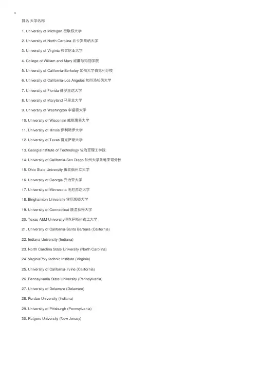 美国公立大学排名top30