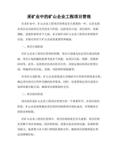 采矿业中的矿山企业工程项目管理