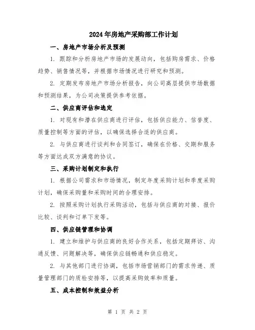2024年房地产采购部工作计划