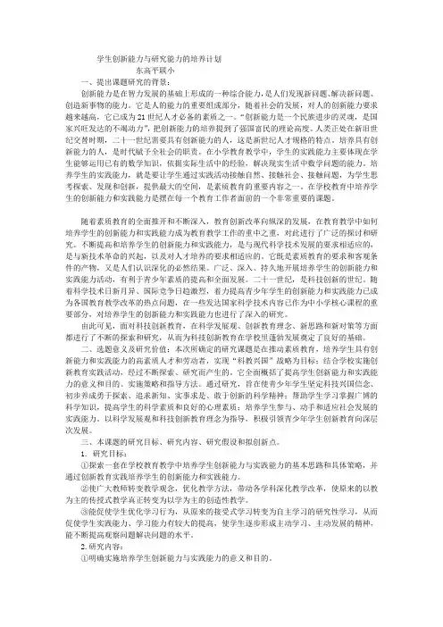 小学生创新能力与实践能力培养计划