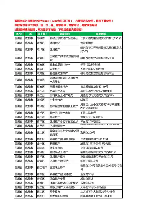 2020新版四川省成都市土特产工商企业公司商家名录名单黄页联系电话号码地址大全731家