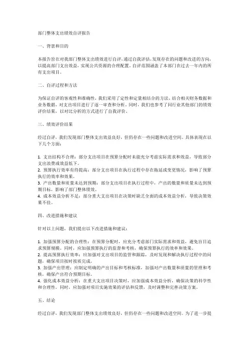 部门整体支出绩效自评