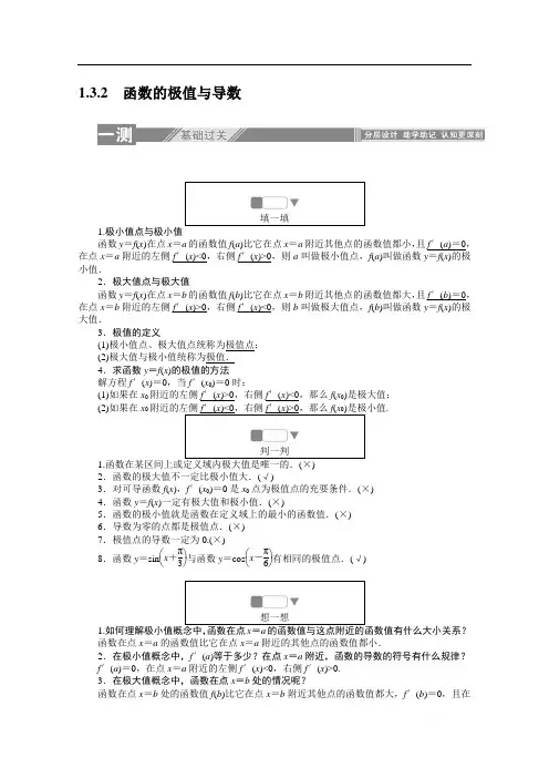 2019-2020学年数学人教A版选修2-2检测：1.3.2函数的极值与导数 