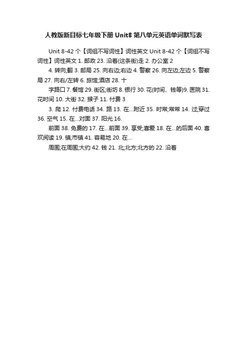 人教版新目标七年级下册Unit8第八单元英语单词默写表