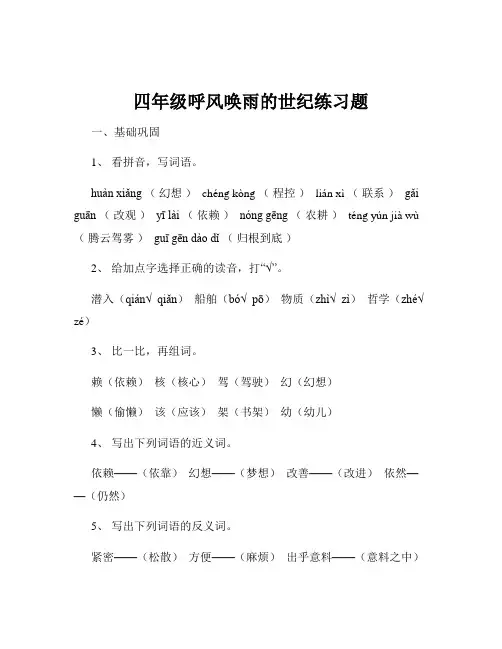 四年级呼风唤雨的世纪练习题