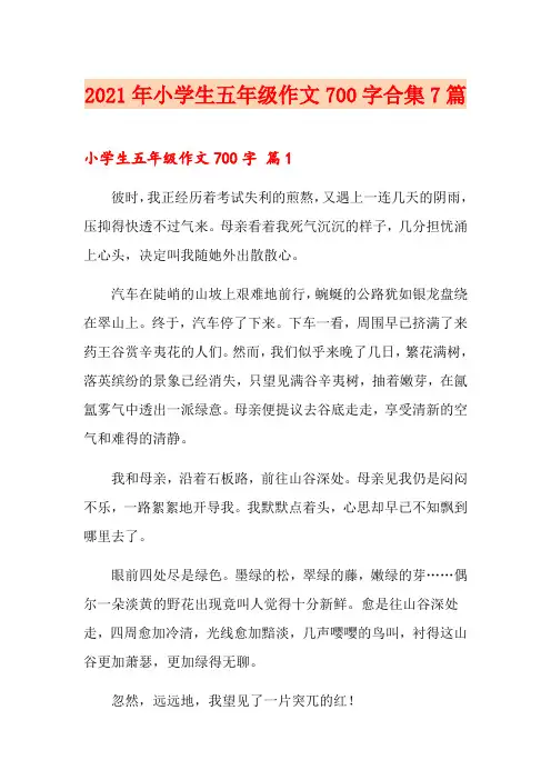 2021年小学生五年级作文700字合集7篇