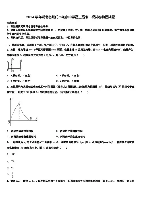 2024学年湖北省荆门市龙泉中学高三高考一模试卷物理试题