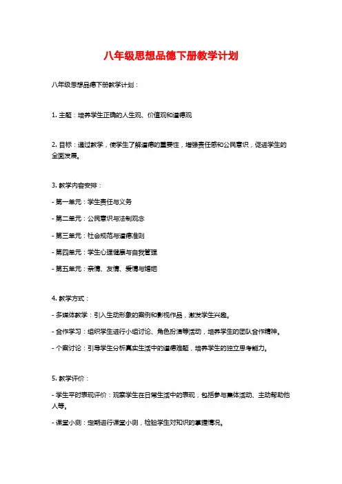 八年级思想品德下册教学计划