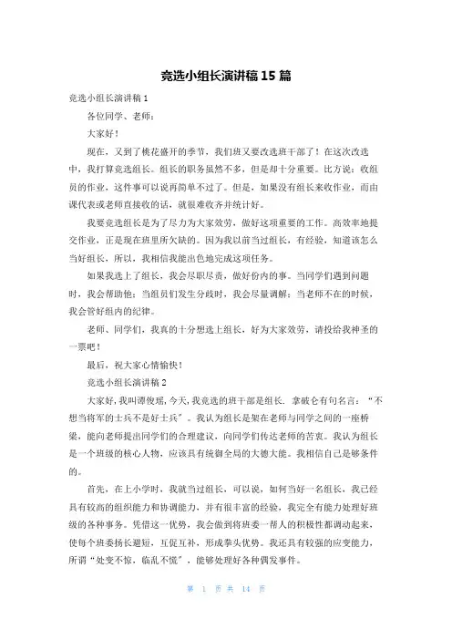 竞选小组长演讲稿15篇