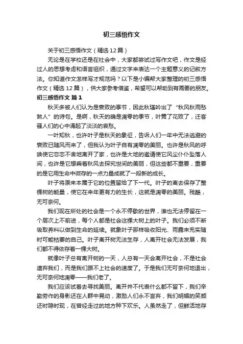 关于初三感悟作文（精选12篇）