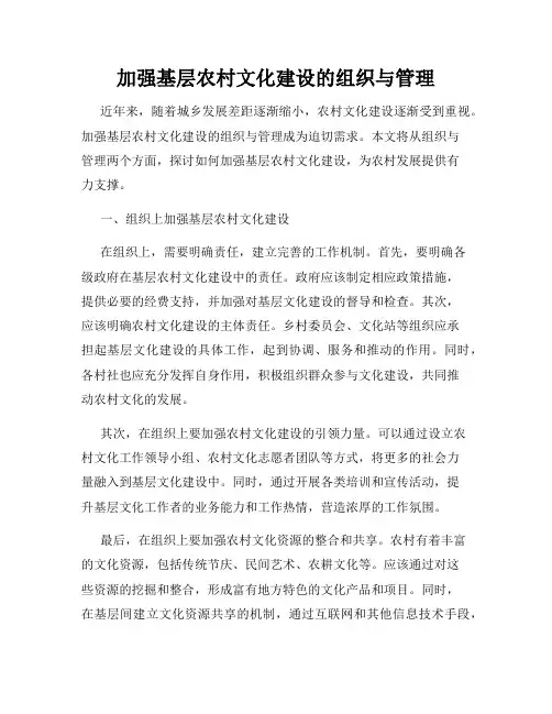 加强基层农村文化建设的组织与管理