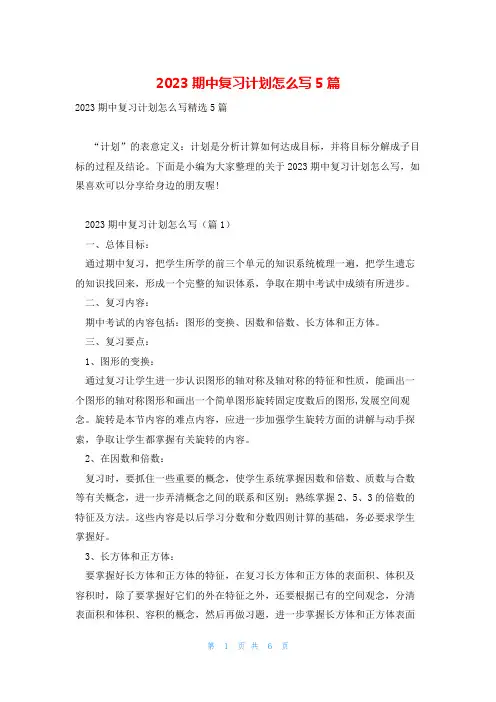 2023期中复习计划怎么写5篇